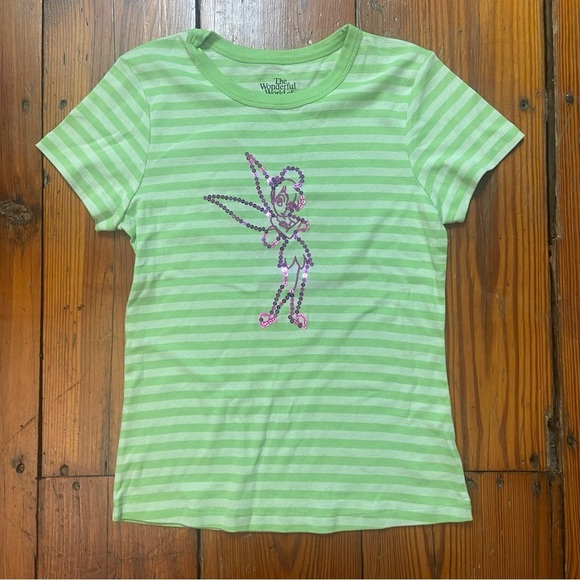 Disney Green Striped Tinker Bell Women’s Size M Embroidered w Sequins Stretch - Picture 8 of 9